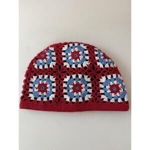 Obermeyer Hat Cap Juniors One Size Red Blue White Crochet Knit Beanie